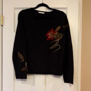 Vintage Imagini Italy Black Sweater with Floral Design L
